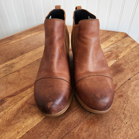 SOREL Evie Tan Waterproof Pull On Suede Leather Wedge Ankle Booties 9 - Picture 5 of 11